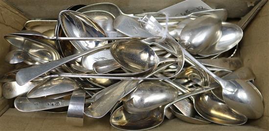 A group of assorted silver and white metal flatware including George IV and Victorian, weighable silver 28.5 oz.